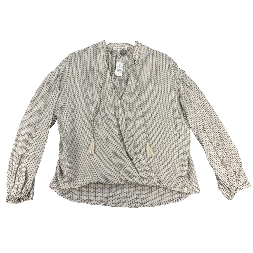 LOFT Lou & Grey Top Size S Small Pickstitch Wrap Chiffy Ivory Black Sleeve Women - Picture 2 of 10